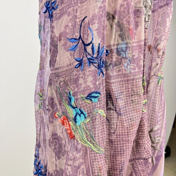 $398 NWOT JOHNNY WAS SILVANA Embroidered Floral MESH MIDI DRESS Size S Purple - Picture 5 of 15
